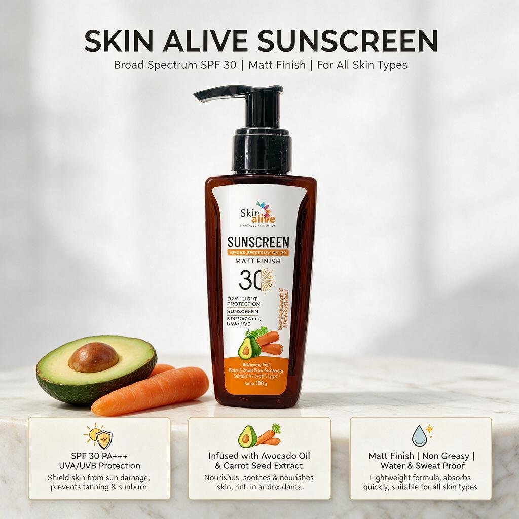 Skin Alive sunscreen packaging by Texas Print Design